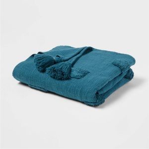 Threshold teal tufted end of bed throw blanket